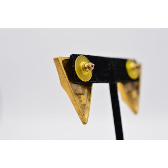 Vintage Statement Earrings Brushed Gold Chunky Heavy Geometric NOS 1980s BinAA - Picture 9 of 10